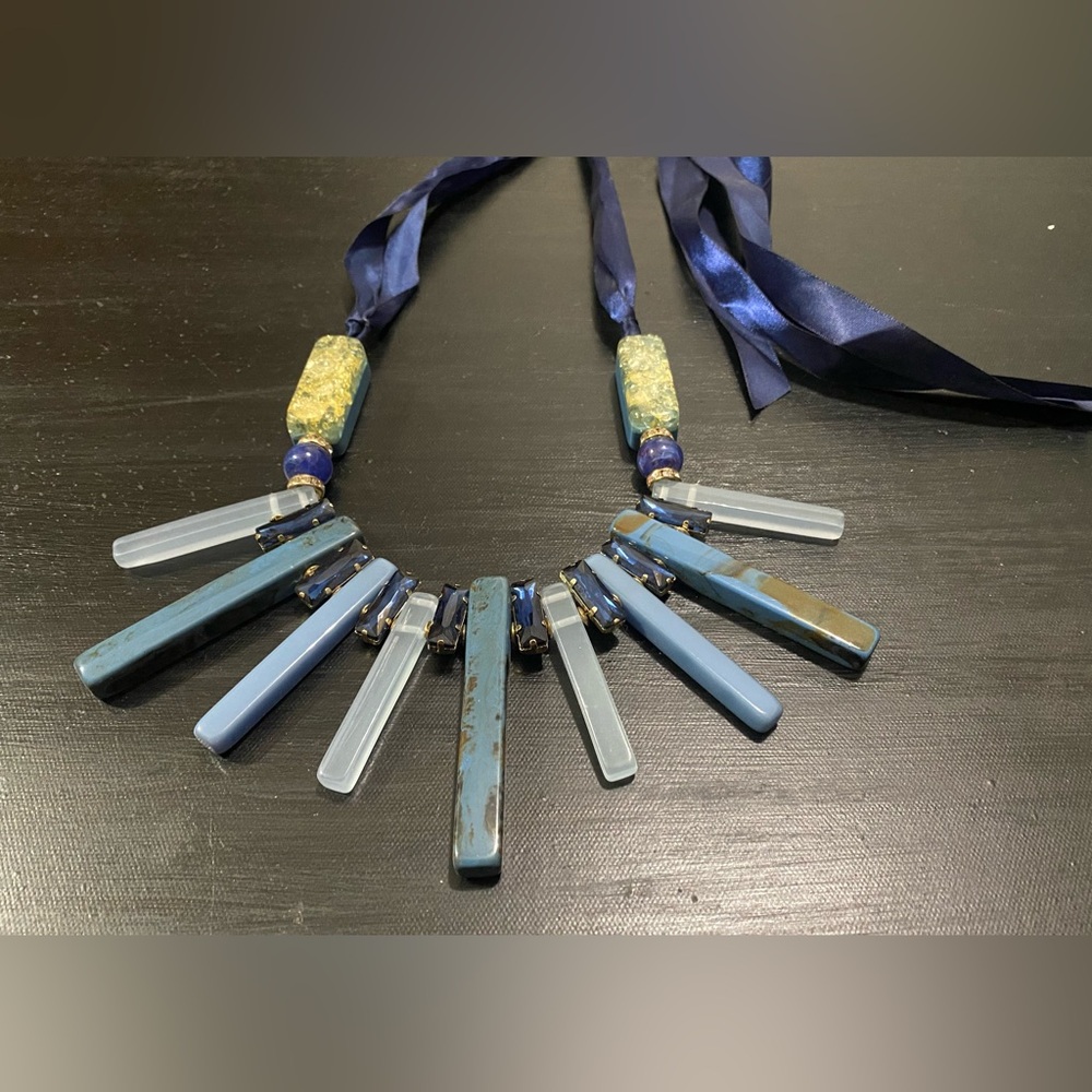 Blue ribbon, statement necklace